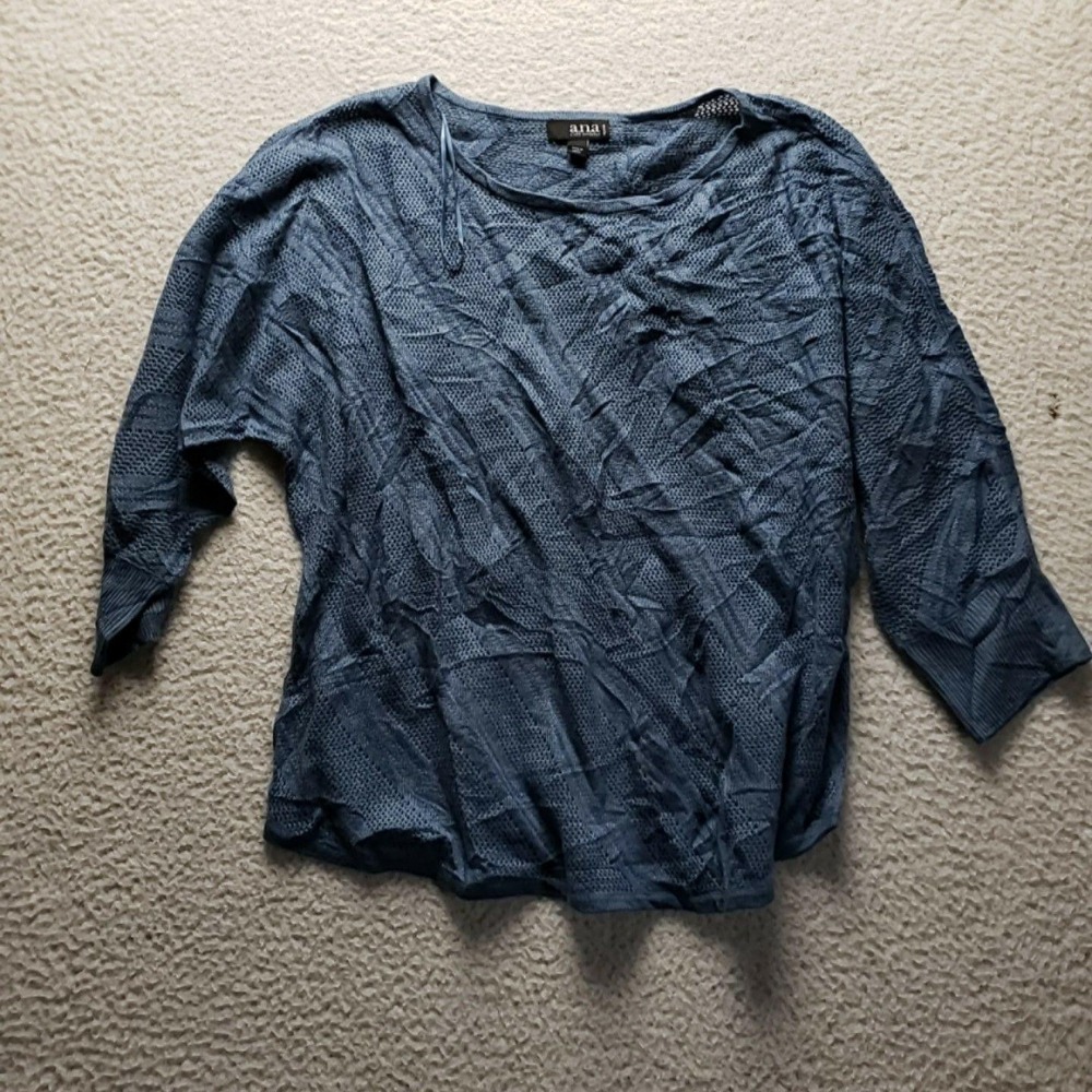 A.n.a A New Approach Sweater Womens Petite Large Blue Boat Neck 3/4 Sleeve Knit